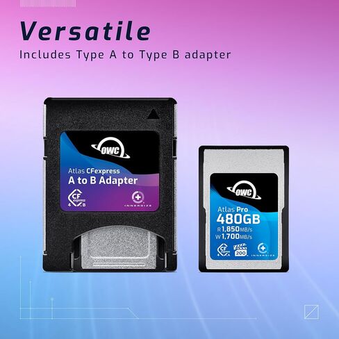 OWC 480GB Atlas Pro High Performance Cfexpress 4.0 Type A Memory Card Professional Grade, up to 1850MB/s Read and 1700MB/s Write Speed, Type A to Type B Adapter Included in Saudi Arabia