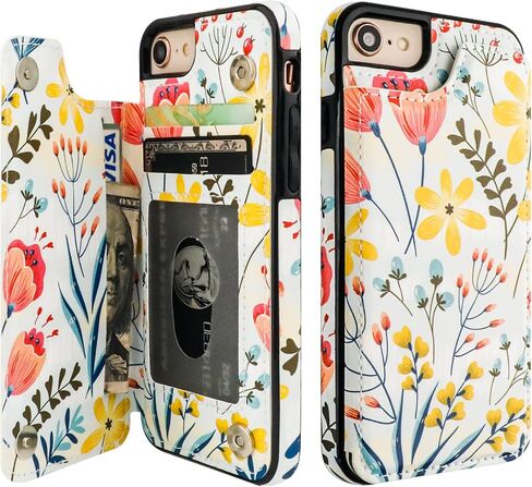 حافظة HAOPINSH لهاتف iPhone SE(2022)/(2020) iPhone 7/8 مع حامل بطاقة، فتحات بطاقات بمسند من جلد البولي يوريثان، مشبك مغناطيسي مزدوج مقاوم للصدمات 4.7 بوصة in Kuwait