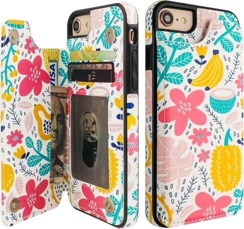 حافظة HAOPINSH لهاتف iPhone SE(2022)/(2020) iPhone 7/8 مع حامل بطاقة، فتحات بطاقات بمسند من جلد البولي يوريثان، مشبك مغناطيسي مزدوج مقاوم للصدمات 4.7 بوصة in Kuwait