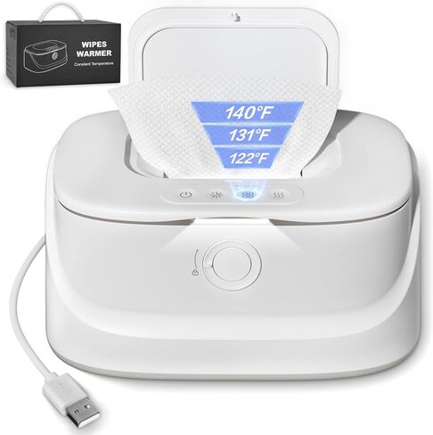 Baby Wipe Warmer and Baby Wet Wipes Dispenser, 3 Modes of Temperature Heating Control, Large Capacity with Night Light Portable Diaper Wipes Warmer for Newborn Baby, Baby Shower Gifts White in Kuwait