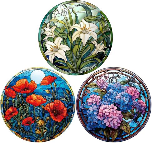 3 Styles Flower Window Stickers,Rose Plum Lotus Floral Grass Window Decals Glass Window Doors Window Stickers Gifts for Mom Teachers (CHA008) in Saudi Arabia