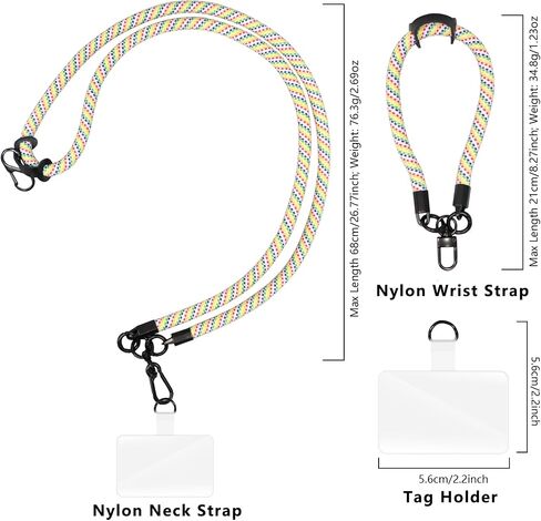 2X Universal Cell Phone Lanyard, Wrist Lanyard Strap, Adjustable Neck Strap Crossbody for iPhone/Samsung/Handbag/Bag/Purse/Keys, Black&White in Saudi Arabia