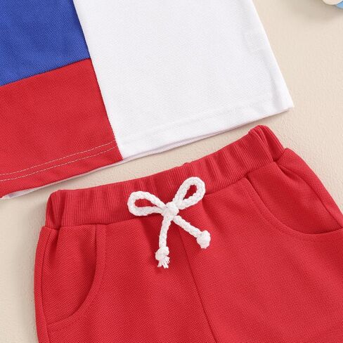 Hoanselay Toddler 4th Of July Baby Boy Outfit Summer Clothes Red White and Blue Tshirts & Elastic Waist Shorts 2Pcs Set in Saudi Arabia
