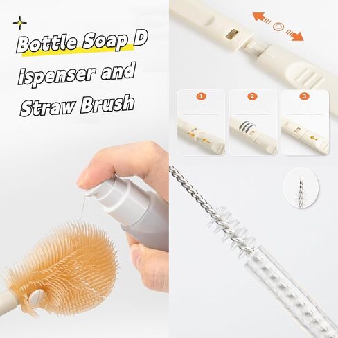 6 in1 Travel Bottle Cleaner kit,Baby Essentials,with 360° Cleaning Baby Bottle Brush, Nipple Brush, Straw Cleaner Brush, Soap Dispenser, Storage Box,Bottle Drying Rack for Home and Travel in Kuwait