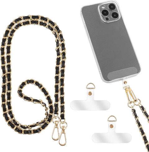 PU Leather Crossbody Phone Lanyard for Women, Metal Cell Phone Chain Strap Neck Phone Charm Hands Free Cellphone Neck Strap Grip Compatible With Most Smartphones in Saudi Arabia