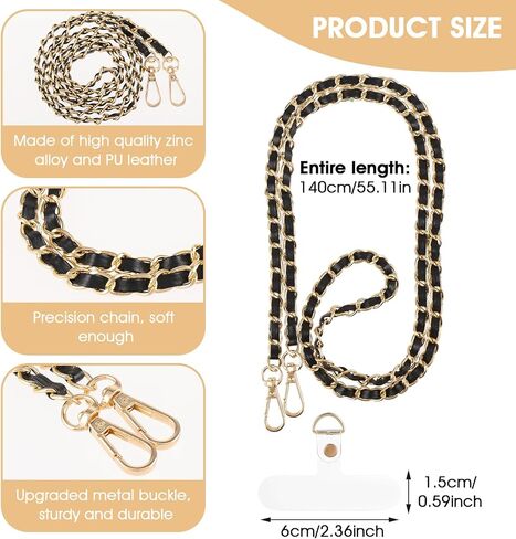 PU Leather Crossbody Phone Lanyard for Women, Metal Cell Phone Chain Strap Neck Phone Charm Hands Free Cellphone Neck Strap Grip Compatible With Most Smartphones in Saudi Arabia
