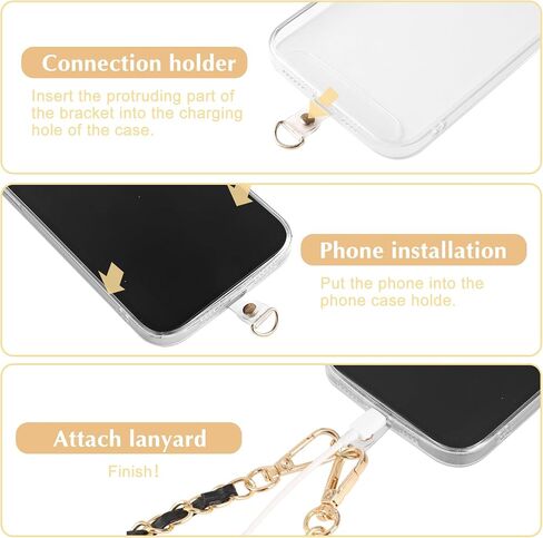 PU Leather Crossbody Phone Lanyard for Women, Metal Cell Phone Chain Strap Neck Phone Charm Hands Free Cellphone Neck Strap Grip Compatible With Most Smartphones in Saudi Arabia