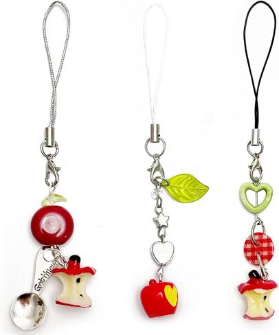 Cute Phone Charm Aesthetic Y2K Phone Charms Strap Red Strawberry Bear Star Cake Fork Spoon Heart Accessories for Phone Keychain Camera Purse Backpack Bag Pendants Décor (Scoop+ leaf+ button) in Kuwait