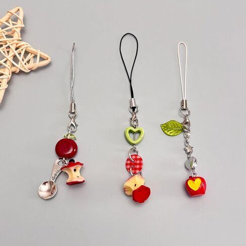 Cute Phone Charm Aesthetic Y2K Phone Charms Strap Red Strawberry Bear Star Cake Fork Spoon Heart Accessories for Phone Keychain Camera Purse Backpack Bag Pendants Décor (Scoop+ leaf+ button) in Kuwait