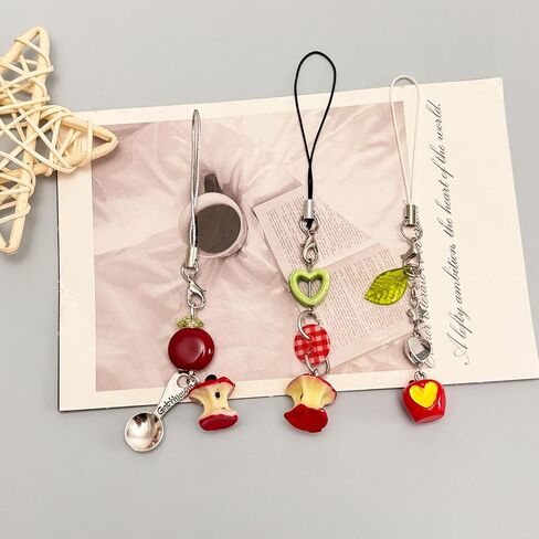 Cute Phone Charm Aesthetic Y2K Phone Charms Strap Red Strawberry Bear Star Cake Fork Spoon Heart Accessories for Phone Keychain Camera Purse Backpack Bag Pendants Décor (Scoop+ leaf+ button) in Kuwait
