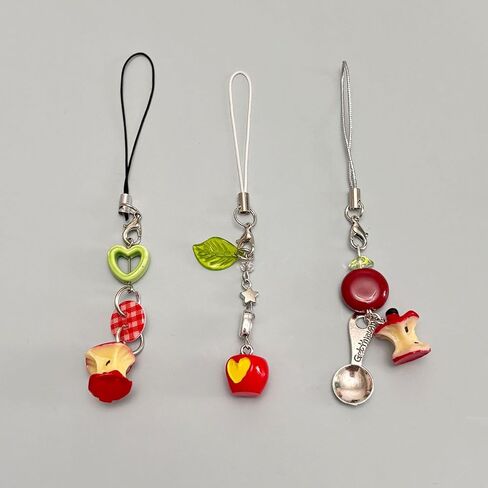 Cute Phone Charm Aesthetic Y2K Phone Charms Strap Red Strawberry Bear Star Cake Fork Spoon Heart Accessories for Phone Keychain Camera Purse Backpack Bag Pendants Décor (Scoop+ leaf+ button) in Kuwait