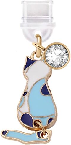 ELISE & FONDA TP356 Type-C USB Charging Port Anti Dust Plug Little Cat Kitten Cell Phone Charm for iPhone 15 and Samsung/OnePlus/Xiaomi/oppo Android Phones (Blue) in Saudi Arabia