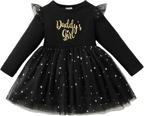 Baby Girls Dresses Toddler Long Ruffle Sleeve Tutu Skirt Tulle Dress Princess Outfits Set 3-24 Months in Saudi Arabia