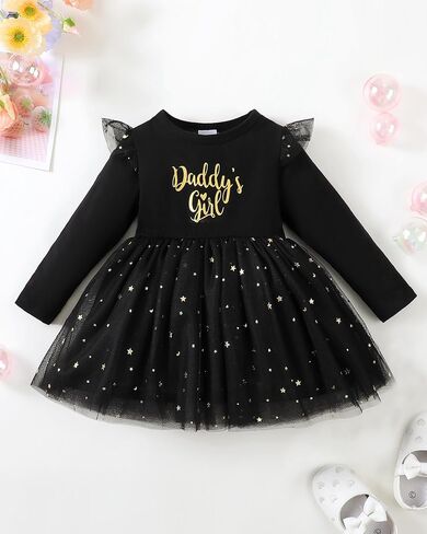 Baby Girls Dresses Toddler Long Ruffle Sleeve Tutu Skirt Tulle Dress Princess Outfits Set 3-24 Months in Saudi Arabia