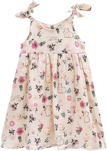 Toddler Girls Summer Dress Floral Cotton Casual Outfits Bow Straps Sleeveless Beach Dresses 2-7Y in Saudi Arabia