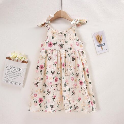 Toddler Girls Summer Dress Floral Cotton Casual Outfits Bow Straps Sleeveless Beach Dresses 2-7Y in Saudi Arabia