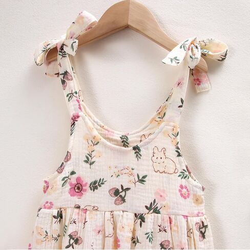 Toddler Girls Summer Dress Floral Cotton Casual Outfits Bow Straps Sleeveless Beach Dresses 2-7Y in Saudi Arabia