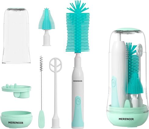 Electric Bottle Brush Cleaner, Rechargable Electric Baby Bottle Brush for Travel, Silicone Waterproof Electric Bottle Cleaner Set with Nipple & Straw Brush, for Mom After Birth in Saudi Arabia
