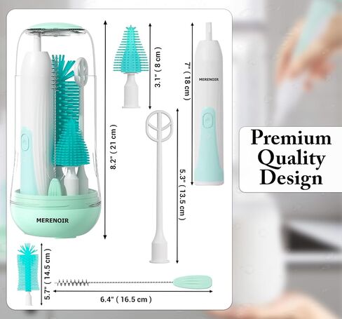 Electric Bottle Brush Cleaner, Rechargable Electric Baby Bottle Brush for Travel, Silicone Waterproof Electric Bottle Cleaner Set with Nipple & Straw Brush, for Mom After Birth in Saudi Arabia