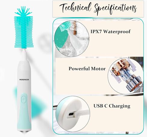 Electric Bottle Brush Cleaner, Rechargable Electric Baby Bottle Brush for Travel, Silicone Waterproof Electric Bottle Cleaner Set with Nipple & Straw Brush, for Mom After Birth in Saudi Arabia