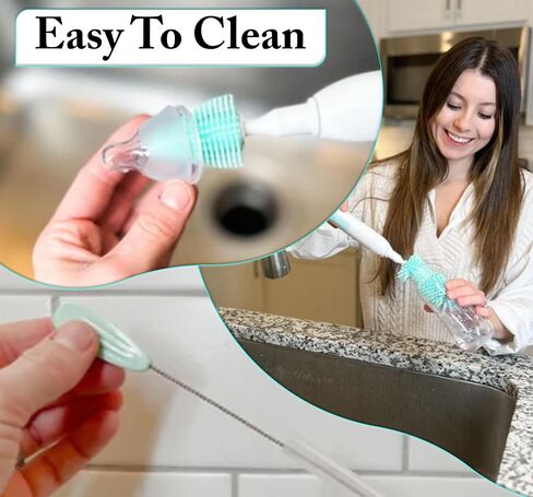 Electric Bottle Brush Cleaner, Rechargable Electric Baby Bottle Brush for Travel, Silicone Waterproof Electric Bottle Cleaner Set with Nipple & Straw Brush, for Mom After Birth in Saudi Arabia