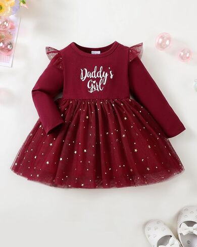 Baby Girls Dresses Toddler Long Ruffle Sleeve Tutu Skirt Tulle Dress Princess Outfits Set 3-24 Months in Saudi Arabia