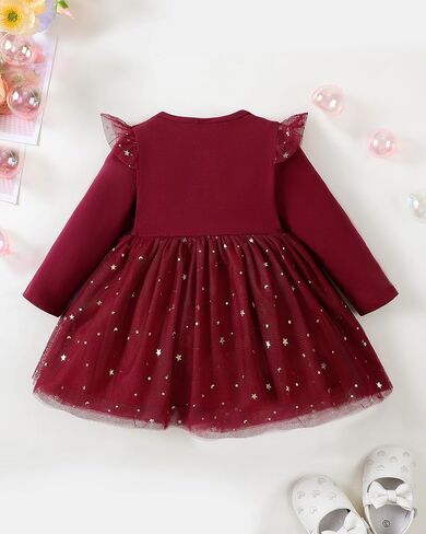 Baby Girls Dresses Toddler Long Ruffle Sleeve Tutu Skirt Tulle Dress Princess Outfits Set 3-24 Months in Saudi Arabia