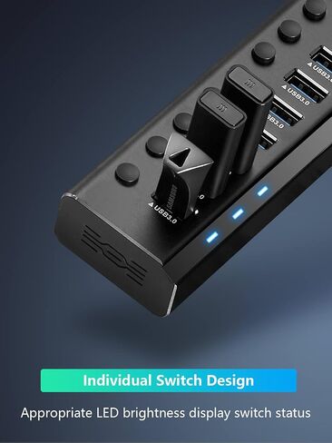 موزع USB يعمل بالطاقة Rosonway Aluminium 13 منفذ USB 3.1/3.2 Gen 2 Hub 10 جيجابت في الثانية مع محول طاقة 72 وات (12 فولت/6 أمبير) ومفاتيح فردية، كابلات من النوع A ونوع C، وموسع محور USB C للكمبيوتر الشخصي والكمبيوتر المحمول، RSH-A13 in Kuwait
