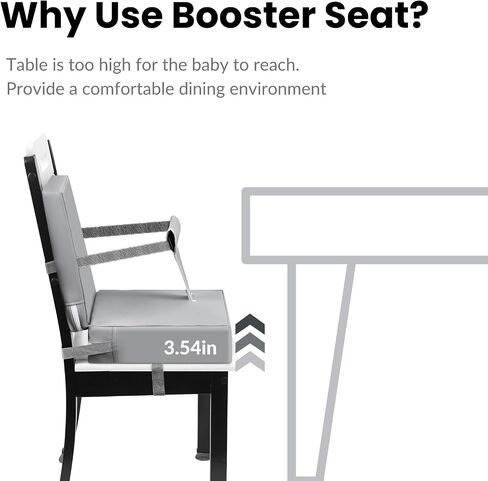 PandaEar Toddler Booster Seat for Dining Table, Portable Increasing Booster Cushion with Backrest & Adjustable Seat Belt for Kids Children, Non-Slip Bottom (Grey) in Saudi Arabia