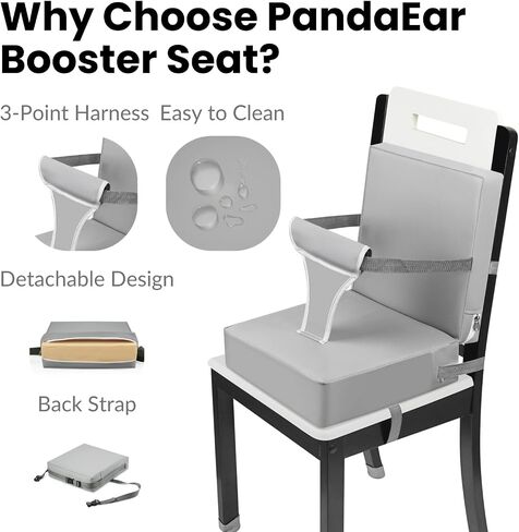 PandaEar Toddler Booster Seat for Dining Table, Portable Increasing Booster Cushion with Backrest & Adjustable Seat Belt for Kids Children, Non-Slip Bottom (Grey) in Saudi Arabia