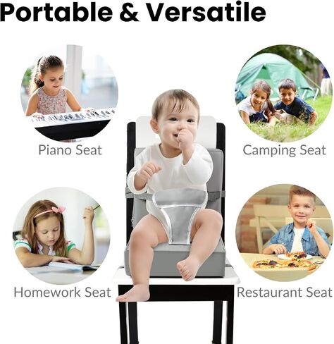 PandaEar Toddler Booster Seat for Dining Table, Portable Increasing Booster Cushion with Backrest & Adjustable Seat Belt for Kids Children, Non-Slip Bottom (Grey) in Saudi Arabia