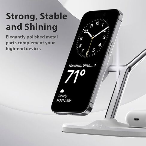 3-in-1 Wireless Charging Station for Apple Devices - Fast Charging Station for iPhone and Watch with MagSafe, Stable Charger Stand for iPhone 12-15 & iPhone 16 & iWatch & AirPods, Adapter Not Included in Saudi Arabia