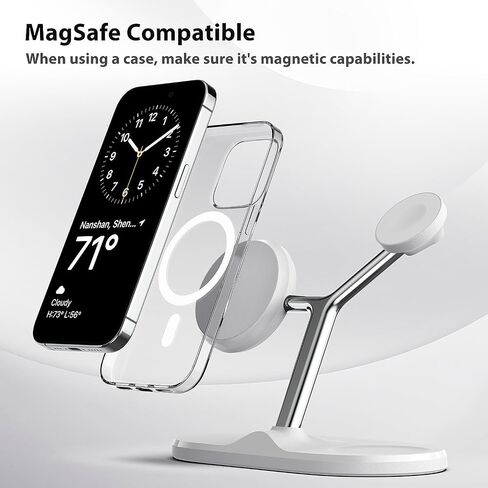 3-in-1 Wireless Charging Station for Apple Devices - Fast Charging Station for iPhone and Watch with MagSafe, Stable Charger Stand for iPhone 12-15 & iPhone 16 & iWatch & AirPods, Adapter Not Included in Saudi Arabia