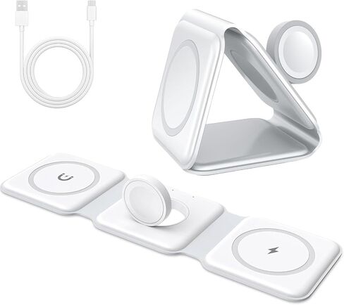 شاحن لاسلكي مغناطيسي 3 في 1 قابل للطي Qi 20W محطة شحن سريعة من السيليكون الناعم متوافق مع iPhone 15 14 13 12 11 Pro Max XR XS، Apple Watch 8 7 6 5 4 3 2 SE، AirPods Pro 3 2 in Saudi Arabia