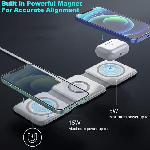 شاحن لاسلكي مغناطيسي 3 في 1 قابل للطي Qi 20W محطة شحن سريعة من السيليكون الناعم متوافق مع iPhone 15 14 13 12 11 Pro Max XR XS، Apple Watch 8 7 6 5 4 3 2 SE، AirPods Pro 3 2 in Saudi Arabia
