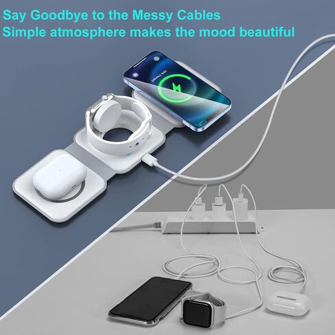 شاحن لاسلكي مغناطيسي 3 في 1 قابل للطي Qi 20W محطة شحن سريعة من السيليكون الناعم متوافق مع iPhone 15 14 13 12 11 Pro Max XR XS، Apple Watch 8 7 6 5 4 3 2 SE، AirPods Pro 3 2 in Saudi Arabia