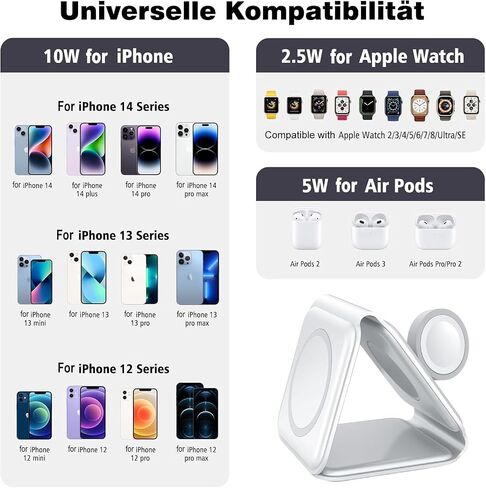 شاحن لاسلكي مغناطيسي 3 في 1 قابل للطي Qi 20W محطة شحن سريعة من السيليكون الناعم متوافق مع iPhone 15 14 13 12 11 Pro Max XR XS، Apple Watch 8 7 6 5 4 3 2 SE، AirPods Pro 3 2 in Saudi Arabia