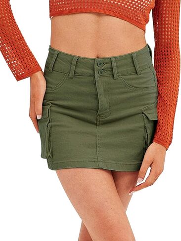Cargo Skirts for Women Low Waist Y2K Button Bodycon Denim Cargo Mini Skirt with Flap Pockets in Kuwait