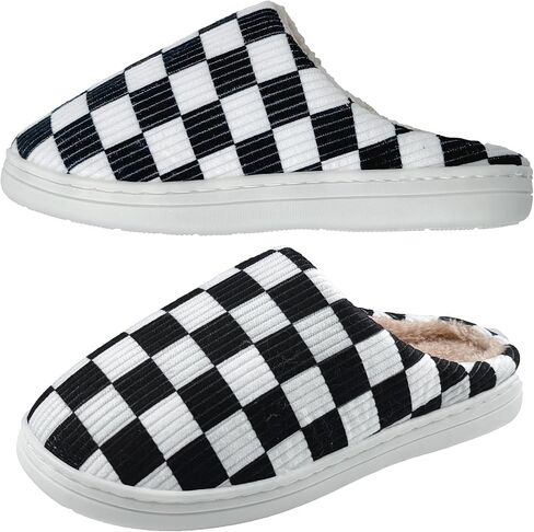 Slippers for Women Men with Memory Foam,Checkered Slippers for Women,Unisex Fuzzy House Shoes Slippers Outdoor Indoor,Plaid Scuff Slides,Comfy Slipper with Faux Fur Lining in Saudi Arabia