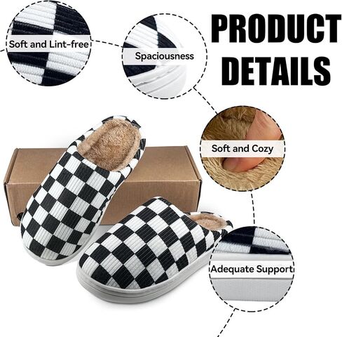 Slippers for Women Men with Memory Foam,Checkered Slippers for Women,Unisex Fuzzy House Shoes Slippers Outdoor Indoor,Plaid Scuff Slides,Comfy Slipper with Faux Fur Lining in Saudi Arabia