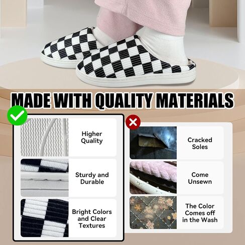 Slippers for Women Men with Memory Foam,Checkered Slippers for Women,Unisex Fuzzy House Shoes Slippers Outdoor Indoor,Plaid Scuff Slides,Comfy Slipper with Faux Fur Lining in Saudi Arabia