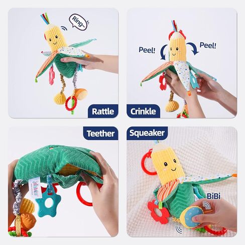 Jollybaby Hanging Rattle Toys for Parm & Stroller, Vegetables Plush Crib Bed Travel Activity Ring Bell with Crinkle, Squeaky & Teether for Infant Newborn Baby Boys Girls 0 3 6 9 12 Months(Corn) in Kuwait