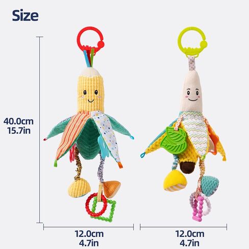 Jollybaby Hanging Rattle Toys for Parm & Stroller, Vegetables Plush Crib Bed Travel Activity Ring Bell with Crinkle, Squeaky & Teether for Infant Newborn Baby Boys Girls 0 3 6 9 12 Months(Corn) in Kuwait