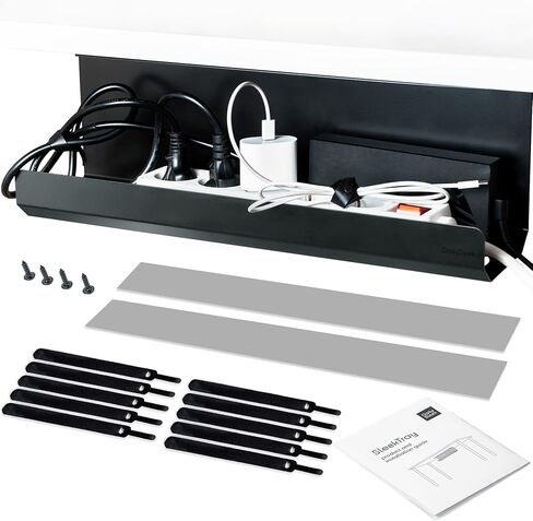 SleekTray Under Desk Cable Management Tray No Drill Wire Organizer for Standing Desk Large Sturdy Black Steel Rack, Raceway for Cords/Power Strip/Power Bricks | 1-Pack in Saudi Arabia