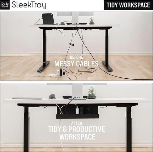 SleekTray Under Desk Cable Management Tray No Drill Wire Organizer for Standing Desk Large Sturdy Black Steel Rack, Raceway for Cords/Power Strip/Power Bricks | 1-Pack in Saudi Arabia