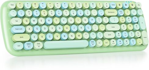 Wireless Bluetooth Typewriter Keyboard, 100 Keys Retro Round Keycap Colorful Mechanical Feel Membrane Office Candy Green Keyboard, for PC/Mac/Laptop/Tablet/Computer Windows (Forest Green) in Saudi Arabia