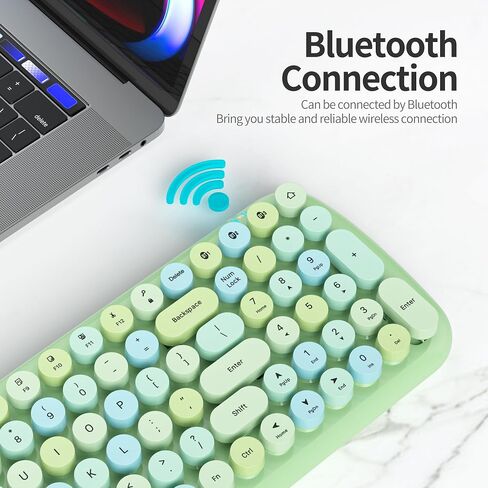 Wireless Bluetooth Typewriter Keyboard, 100 Keys Retro Round Keycap Colorful Mechanical Feel Membrane Office Candy Green Keyboard, for PC/Mac/Laptop/Tablet/Computer Windows (Forest Green) in Saudi Arabia