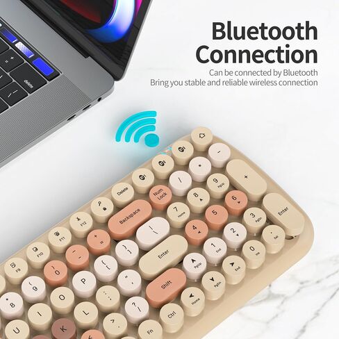 Wireless Bluetooth Typewriter Keyboard, 100 Keys Retro Round Keycap Colorful Mechanical Feel Membrane Office Candy Green Keyboard, for PC/Mac/Laptop/Tablet/Computer Windows (Forest Green) in Saudi Arabia