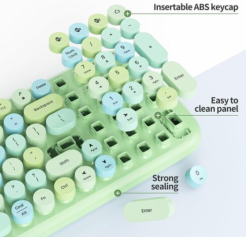 Wireless Bluetooth Typewriter Keyboard, 100 Keys Retro Round Keycap Colorful Mechanical Feel Membrane Office Candy Green Keyboard, for PC/Mac/Laptop/Tablet/Computer Windows (Forest Green) in Saudi Arabia