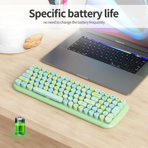 Wireless Bluetooth Typewriter Keyboard, 100 Keys Retro Round Keycap Colorful Mechanical Feel Membrane Office Candy Green Keyboard, for PC/Mac/Laptop/Tablet/Computer Windows (Forest Green) in Saudi Arabia